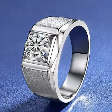 18K White Gold Lab-Grown Diamond Round Men's Ring — 0.51 ct