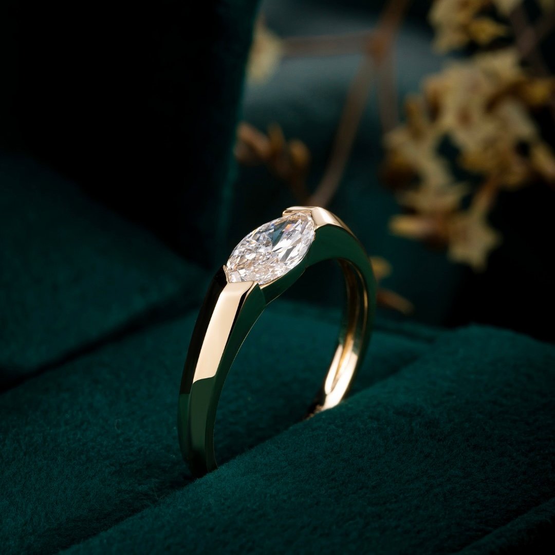 Marquise-cut lab-grown diamond ring in yellow gold